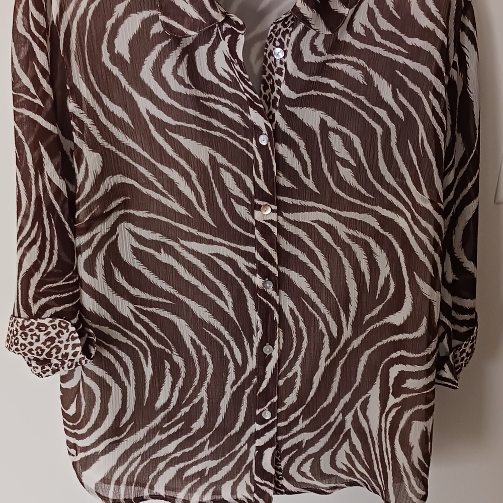 Alfred Dunner Brown and White Animal Print Blouse